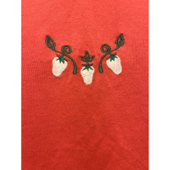 Vintage V Neck Pullover Embroidered Strawberry Sweater Cottagecore Women Medium - Picture 2 of 6